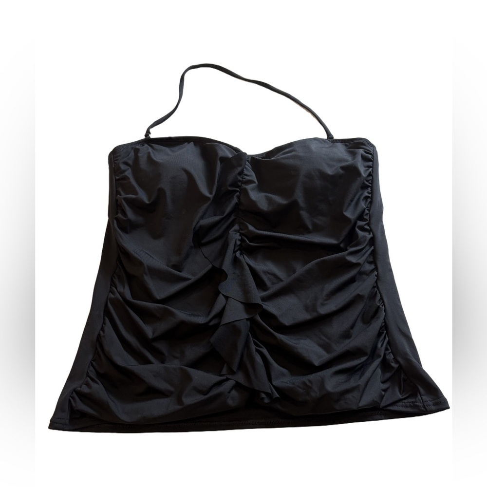 Apt. 9 Size 16 black ruffled tankini top. Halter Swim beach pool vacation NWT